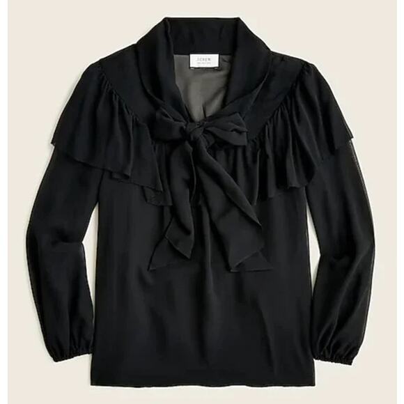 J. Crew 100% Silk Tie-Neck Chiffon Top Ruffle Semi-Sheer Long Sleeve Blouse - Picture 3 of 16